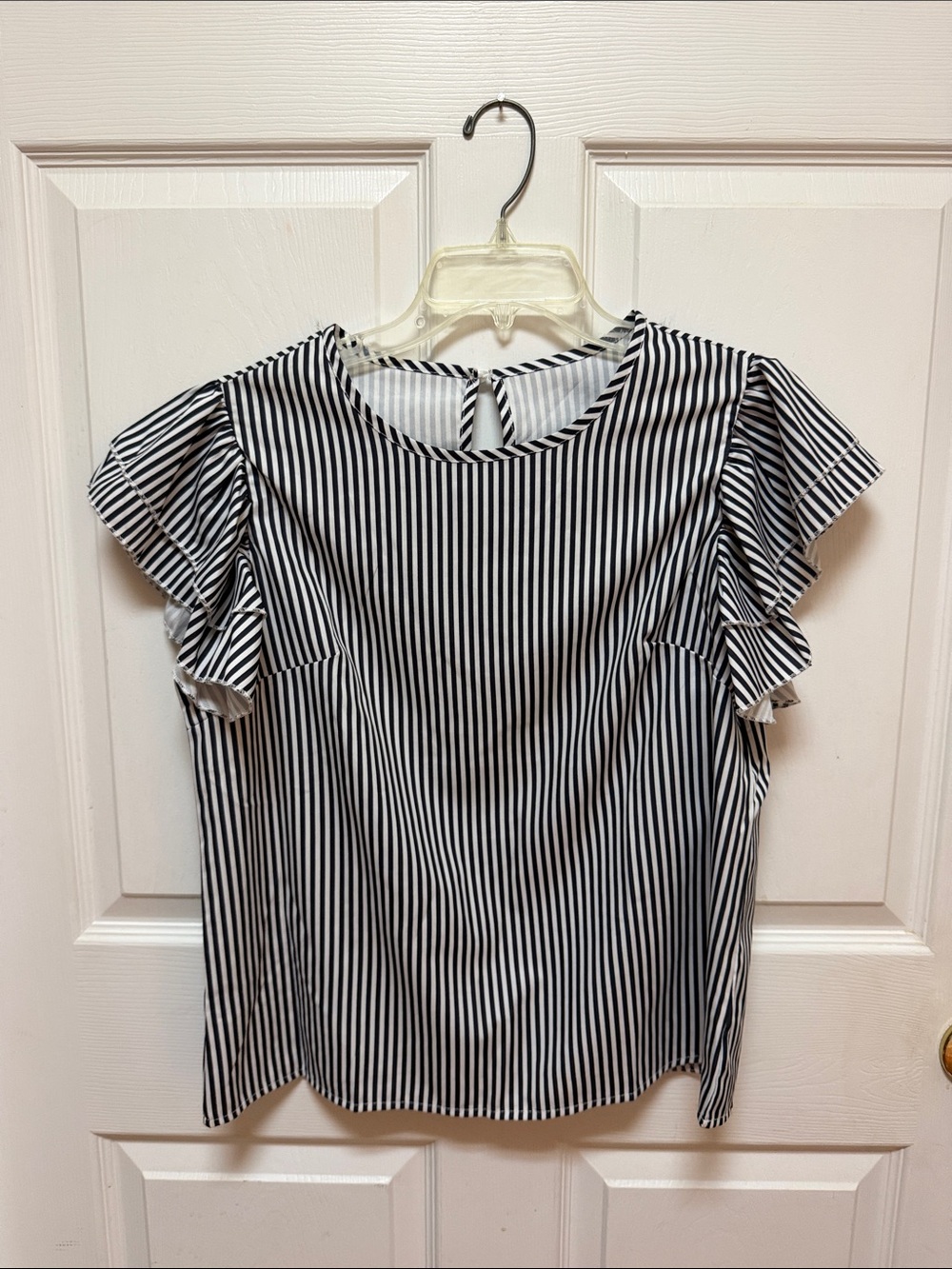 Striped Flutter Sleeve Blouse - Black & White, Size M